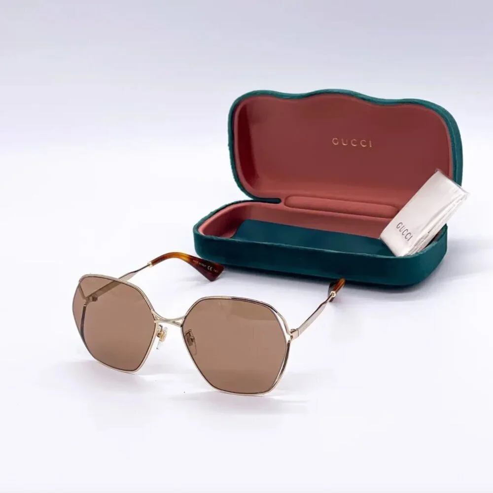 NWT Gucci GG0818SA-002 Gold Square 63mm Sunglasses